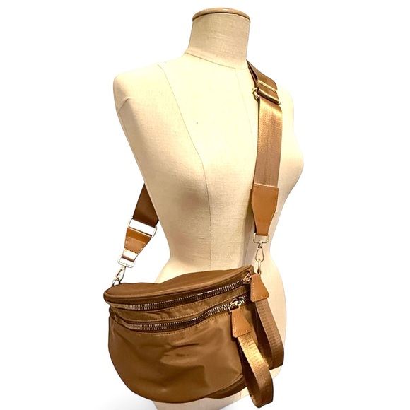 MISS MANDYS Handbags - Chocolate Nylon Double Zip Crossbody Bag NWT